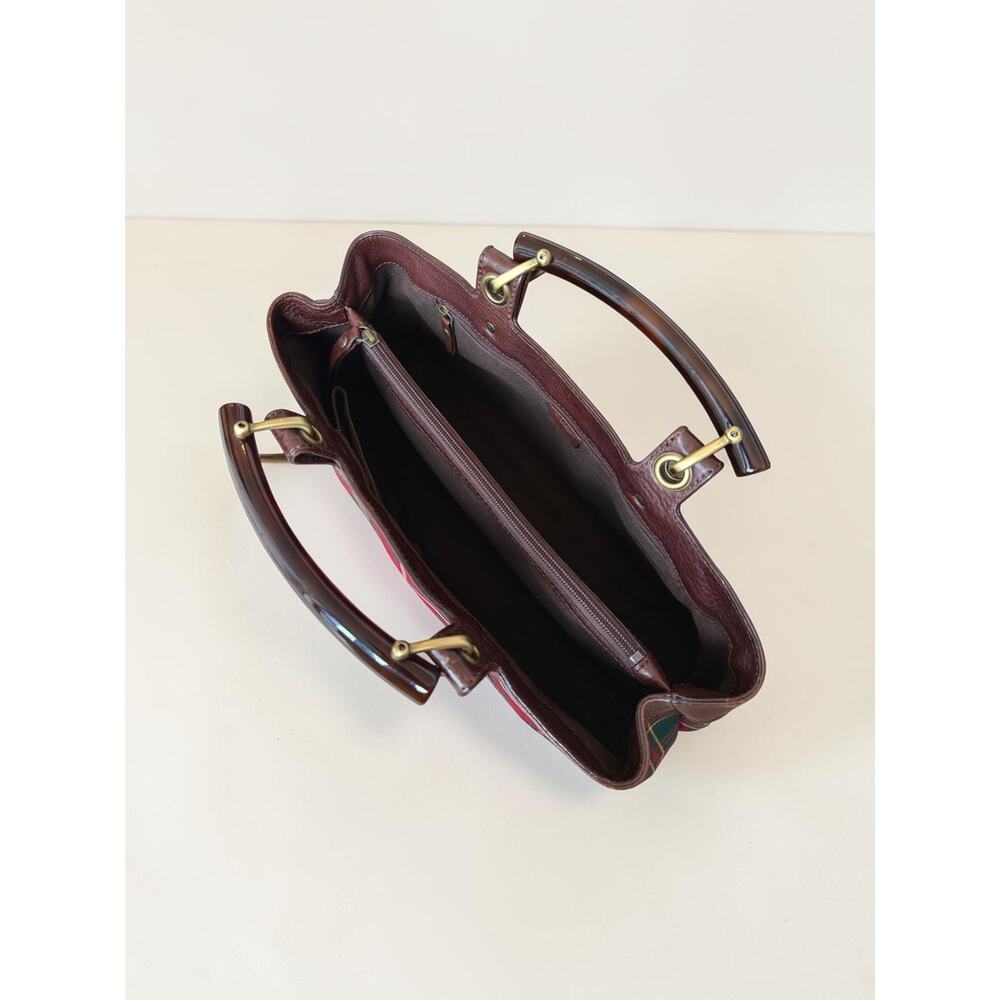 Red Burberry East West Picnic Check Bag Lucite Horn Handles - Picture 9 of 16